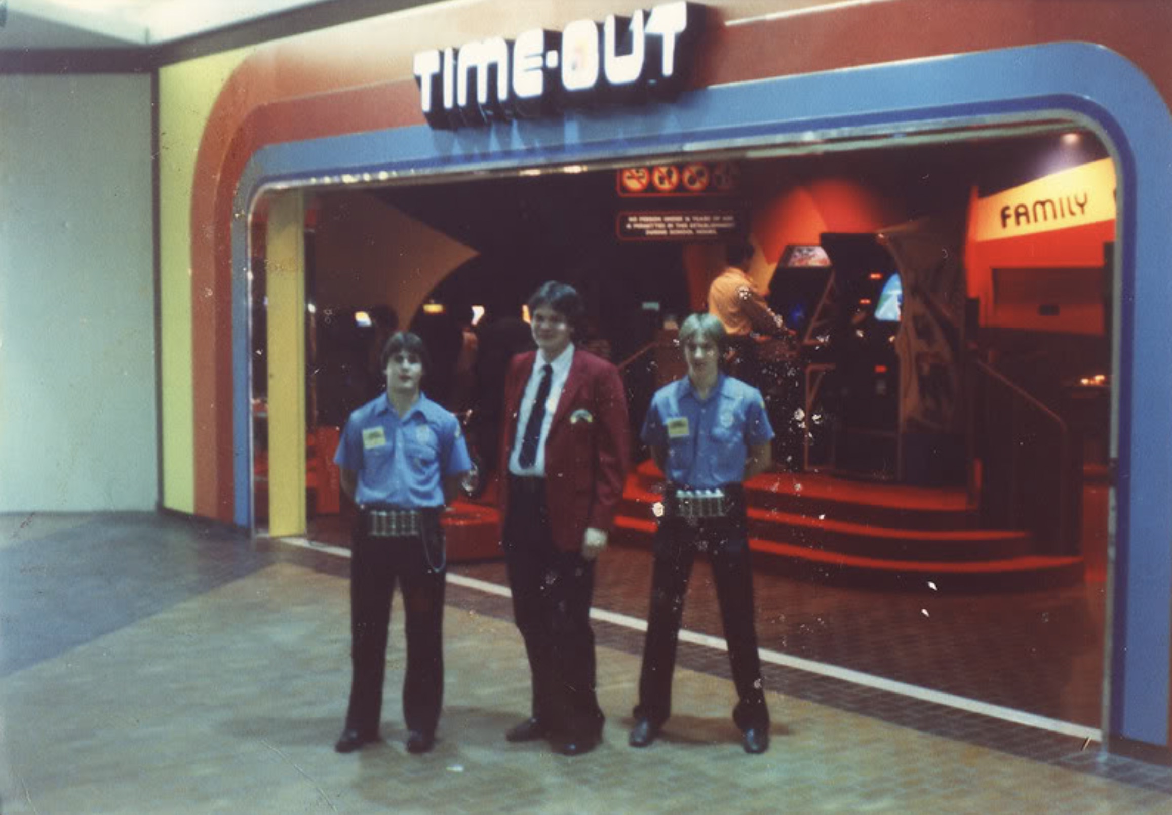Time-Out Arcade manager and change guys, 1980s 